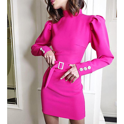 

Women's Daily Wear Basic Sheath Dress - Solid Colored Fuchsia Green S M L
