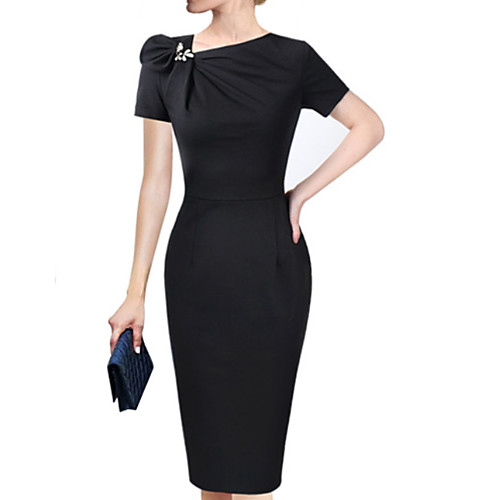 

Women's Wine Blue Dress Elegant Sheath Solid Colored S M Slim