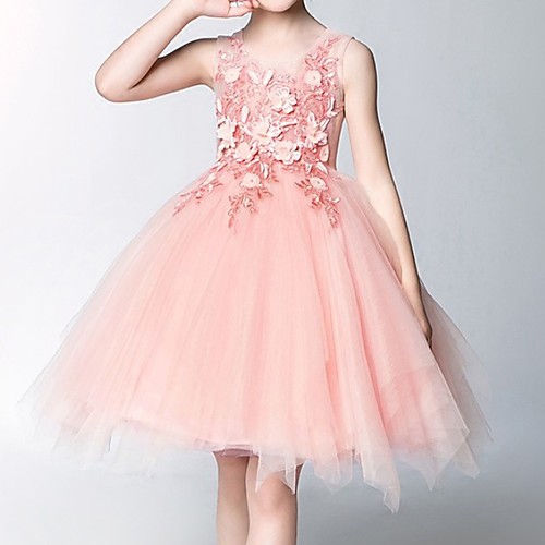 

Princess Knee Length Flower Girl Dress - Polyester Sleeveless Jewel Neck with Appliques