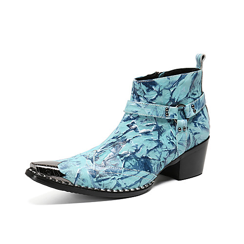

Men's Combat Boots Leather Fall & Winter Boots Non-slipping Booties / Ankle Boots Red / Light Blue / Wedding / Party & Evening