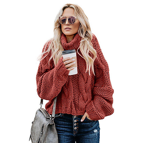 

Women's Solid Colored Long Sleeve Pullover Sweater Jumper, Round Black / Wine / Yellow S / M / L
