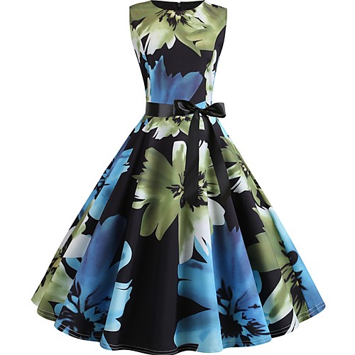 

Women's A Line Dress - Floral Black S M L XL