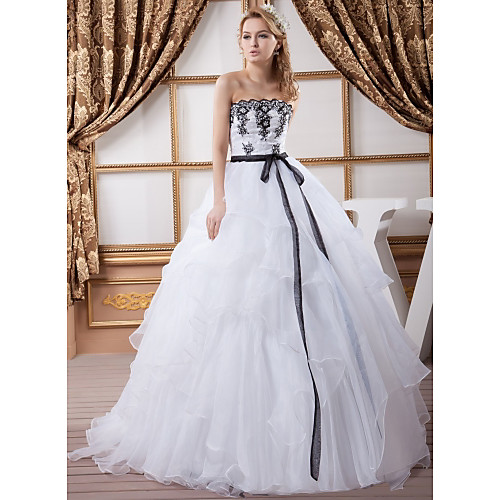 

Ball Gown Strapless Court Train Lace / Organza / Satin Strapless Wedding Dress in Color Made-To-Measure Wedding Dresses with Beading / Bow(s) / Sashes / Ribbons 2020