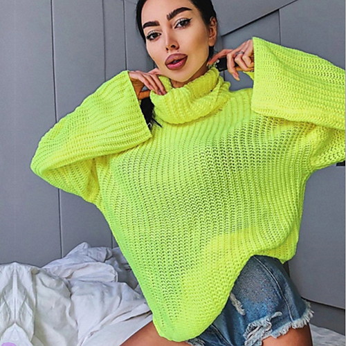 

Women's Solid Colored Long Sleeve Pullover Sweater Jumper, Round Yellow S / M / L