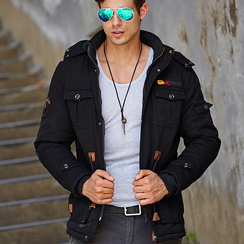 

Men's Daily Regular Jacket, Solid Colored Hooded Long Sleeve Polyester Black / Army Green / Khaki