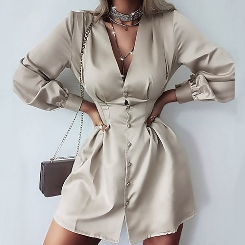 

Women's Elegant A Line Dress - Solid Colored White Red Green S M L XL
