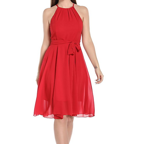 

A-Line Jewel Neck Knee Length Polyester Bridesmaid Dress with Bandage