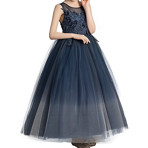 

Ball Gown Floor Length Flower Girl Dress - Polyester Sleeveless Jewel Neck with Appliques