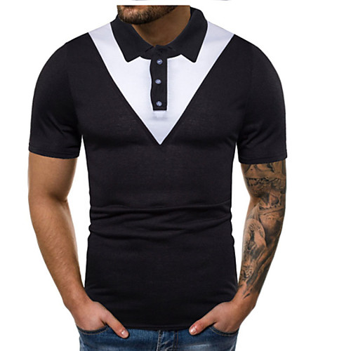 

Men's Daily Weekend Street chic Polo - Color Block Black