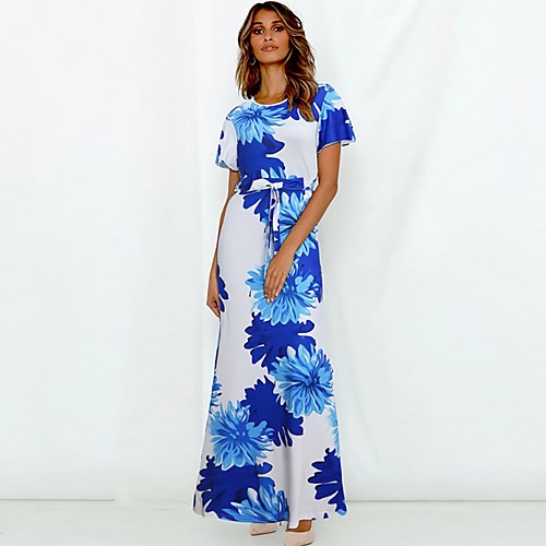 

Women's A Line Dress - Floral Blue S M L XL