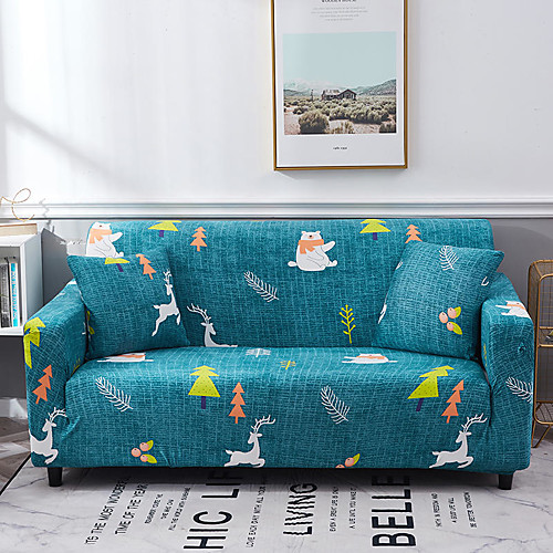 

Blue Christmas Elk Print Dustproof All-powerful Slipcovers Stretch Sofa Cover Super Soft Fabric Couch Cover with One Free Pillow Case