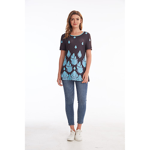 

Women's Daily Going out Basic Blouse - Color Block Print Black