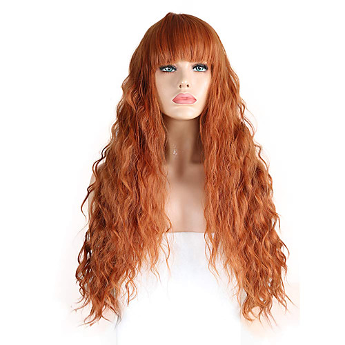 

Synthetic Lace Front Wig Wavy Neat Bang Lace Front Wig Long Orange Synthetic Hair 18-26 inch Women's Adjustable Heat Resistant Party Brown