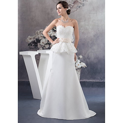 

Sheath / Column Sweetheart Neckline Court Train Lace / Satin Strapless Made-To-Measure Wedding Dresses with Beading / Appliques / Sashes / Ribbons 2020