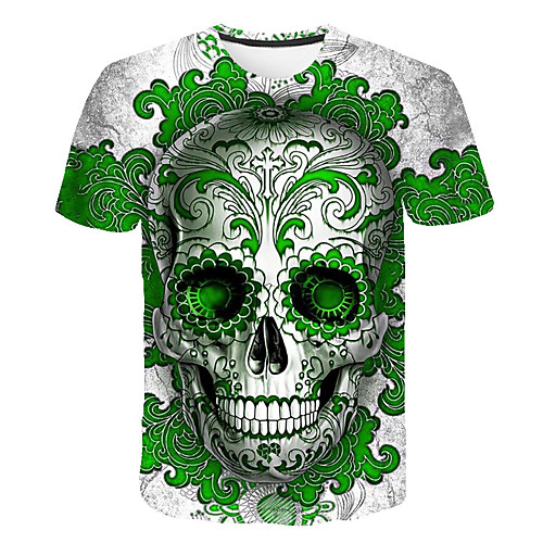 

Men's Daily Going out Vintage T-shirt - 3D / Skull Print Green