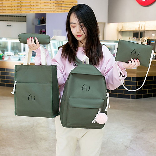 

Women's Zipper Nylon Bag Set Solid Color 4 Pieces Purse Set Black / Blushing Pink / Green