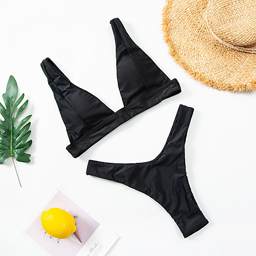 

Women's Basic Black Red Bandeau Cheeky High Waist Bikini Swimwear - Geometric Solid Colored Lace up Print S M L Black