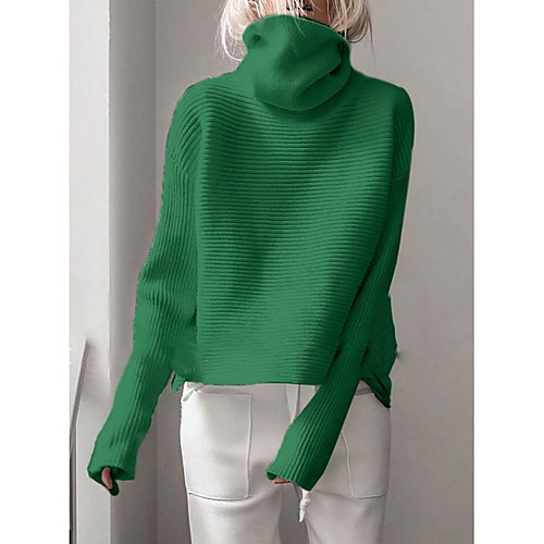 

Women's Solid Colored Long Sleeve Pullover Sweater Jumper, Turtleneck White / Yellow / Blue S / M / L