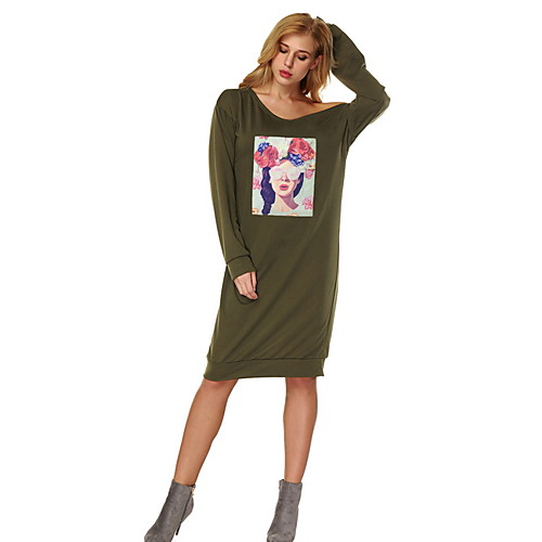 

Women's T Shirt Dress - Color Block Black Army Green Gray S M L XL