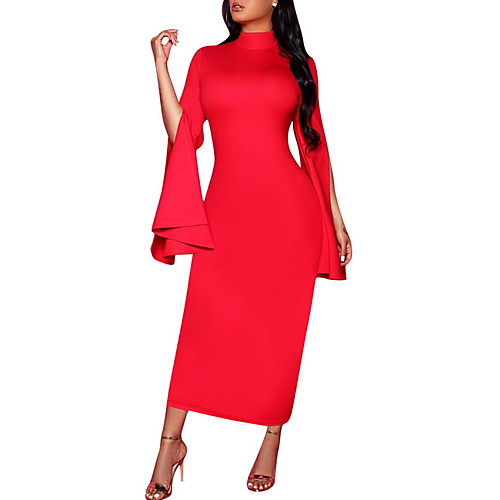 

Women's Sheath Dress - Solid Colored Black Red S M L XL