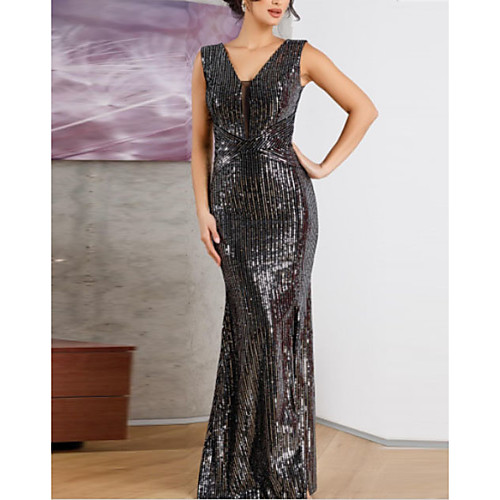 

Sheath / Column Plunging Neck Floor Length Sequined Sparkle & Shine Formal Evening Dress 2020 with Sequin by Lightinthebox