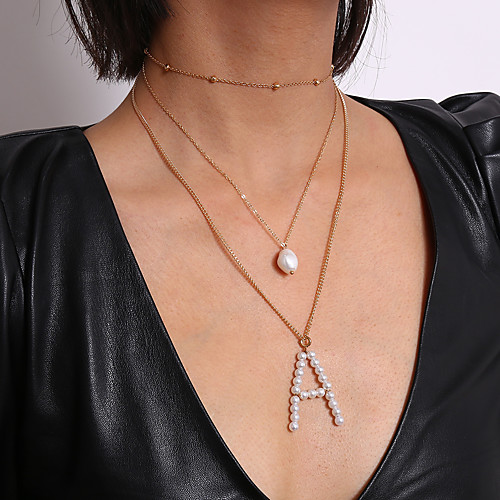

Women's Pendant Necklace Necklace Layered Necklace Layered Alphabet Shape Simple Classic Trendy Fashion Imitation Pearl Chrome Gold 60 cm Necklace Jewelry 1pc For Gift Daily School Street Festival