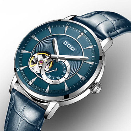 

Men's Dress Watch Japanese Automatic self-winding Sporty Genuine Leather Black / White 30 m Water Resistant / Waterproof Hollow Engraving New Design Analog Outdoor - Black White Blue