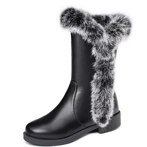 

Women's Boots Flat Heel Round Toe PU Mid-Calf Boots Fall & Winter Black / Gray