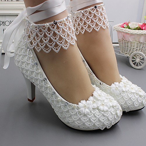 

Women's Wedding Shoes Stiletto Heel Round Toe PU Fall & Winter White