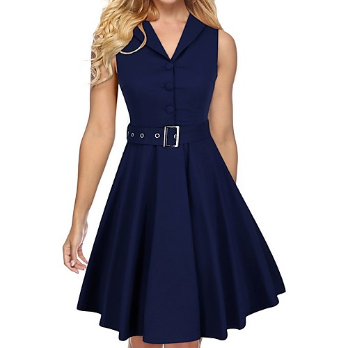 

Women's A Line Dress - Solid Colored Black Wine Blue S M L XL