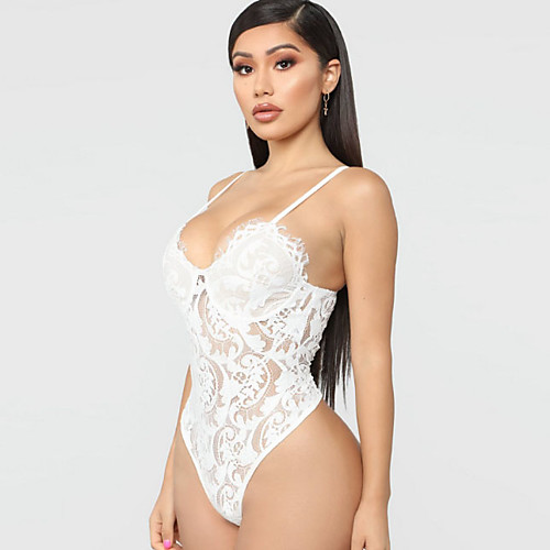 

Жен. Кружева Bodysuit Однотонный Черный