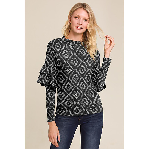 

Women's Daily Basic Blouse - Color Block / Solid Colored Black