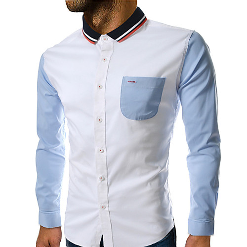 

Men's Daily Going out Basic Shirt - Color Block Blue & White White