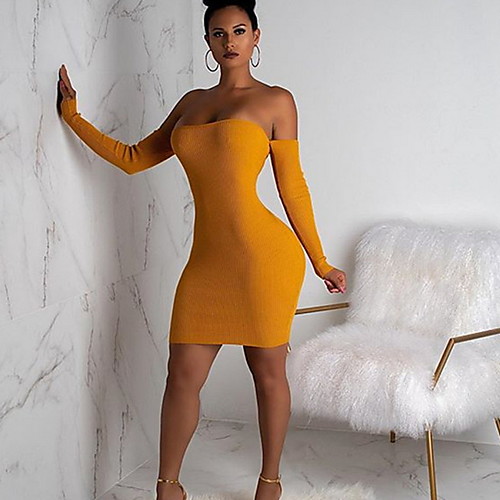 

Women's Bodycon Dress - Solid Colored Yellow Red S M L XL