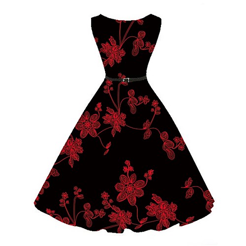 

Women's A Line Dress - Floral Black S M L XL