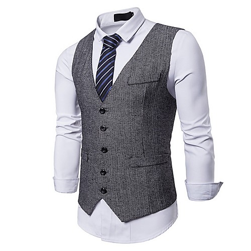 

Men's Vest V Neck Polyester Black / Gray / Khaki