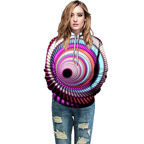 

Women's Active / Street chic Hoodie - Geometric / Color Block / 3D Rainbow L