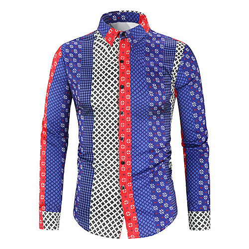 

Men's Daily Going out Basic Shirt - Geometric Print Blue