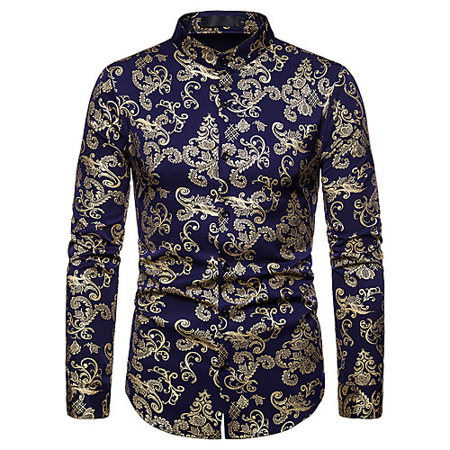 

Men's Geometric Color Block Shirt - Cotton Basic Daily White / Black / Navy Blue / Long Sleeve