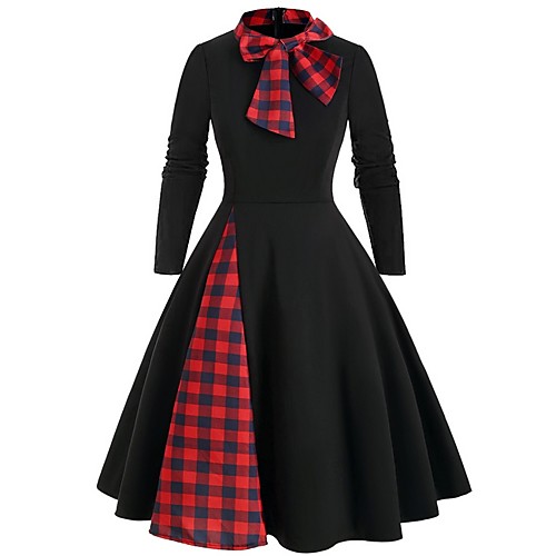 

Women's Elegant A Line Dress - Plaid Black Green S M L XL