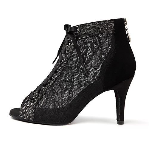 

Women's Dance Shoes Lace Dance Boots Lace / Splicing Boots Slim High Heel Black / khaki