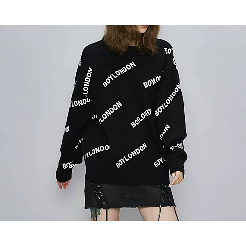 

Women's Letter Long Sleeve Pullover Sweater Jumper, Jewel Neck Black / Red S / M / L