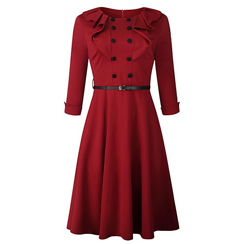 

Women's A Line Dress - Solid Colored Wine Gray Khaki S M L XL