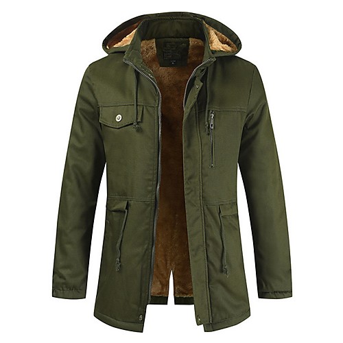 

Men's Daily Fall & Winter Long Coat, Solid Colored Hooded Long Sleeve Polyester Army Green / Khaki