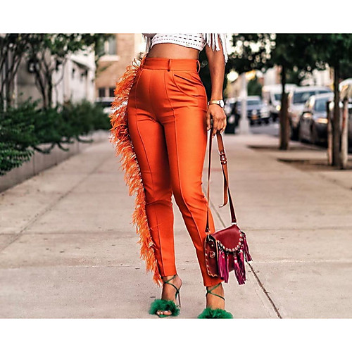 

Women's Basic Chinos Pants - Solid Colored Black Orange Blue S M L