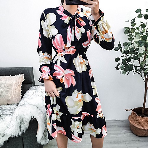 

Women's A Line Dress - Floral Navy Blue S M L XL