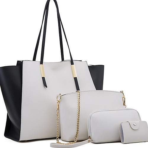 

Women's Zipper PU Bag Set Solid Color 4 Pieces Purse Set Black / Brown / White