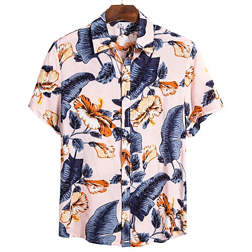 

Men's Going out Beach Boho / Street chic Shirt - Geometric Tropical Leaf, Print Rainbow