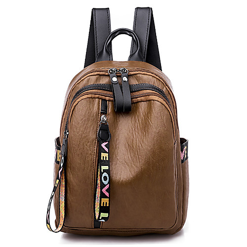

Large Capacity Faux Leather PU Zipper Commuter Backpack Solid Color School Black / Brown