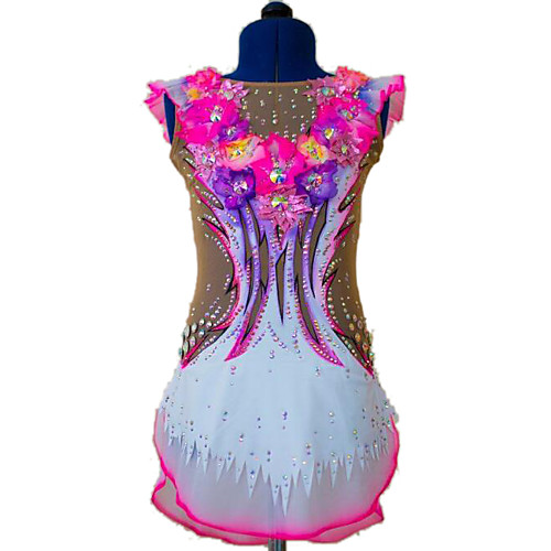 

Rhythmic Gymnastics Leotards Artistic Gymnastics Leotards Women's Girls' Leotard Blushing Pink Spandex High Elasticity Handmade Jeweled Diamond Look Sleeveless Competition Dance Rhythmic Gymnastics